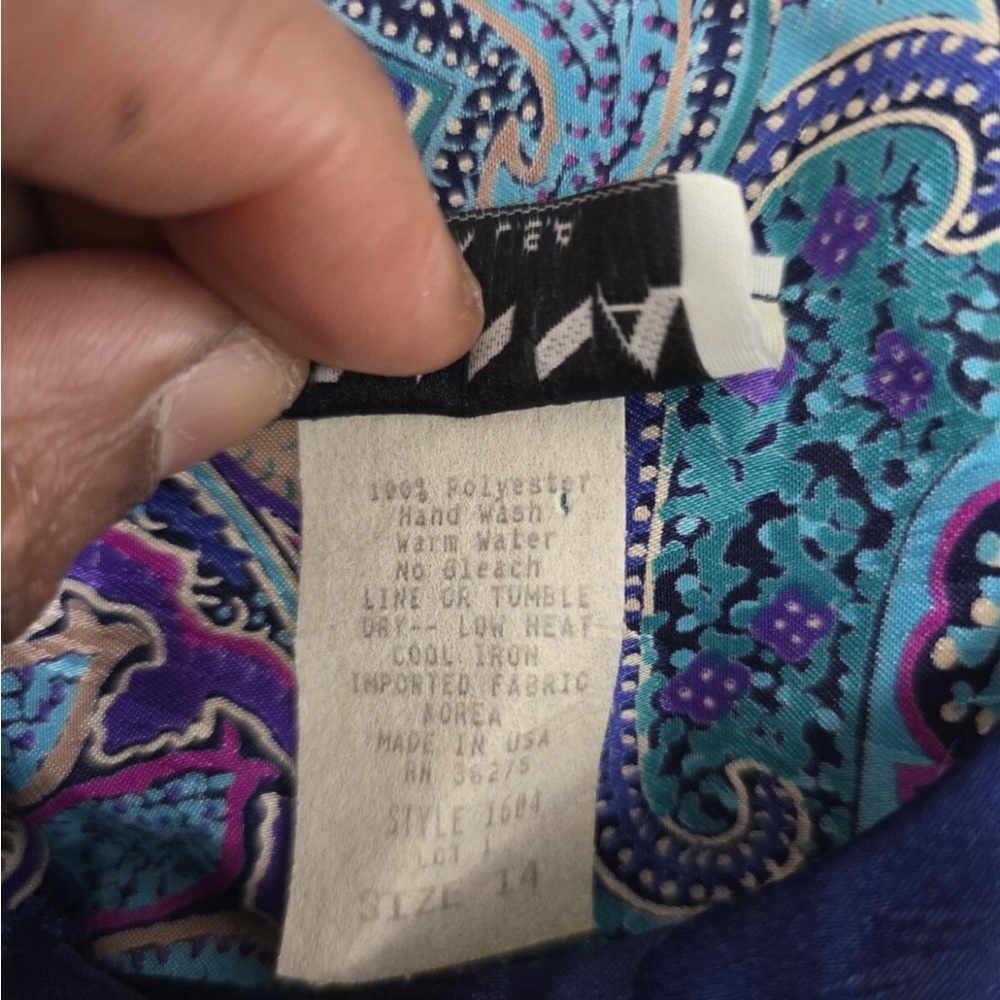 VTG Evanna 2Piece Skirt Suit 14 Paisely Blue Pink Long Sleeve  Button Up Career - Picture 9 of 16
